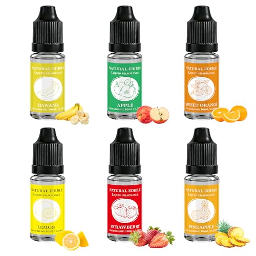 Natural Food Flavoring Oil - Concentrated Candy Flavors, Suitable for Candy, Baking, Drinks and Smoothies Highly Concentrated, Food Grade, Naturally Extracted, Water-Soluble and Oil-Soluble - 0.34 Fl Oz (10ml) *6 (Fruit-flavored set)