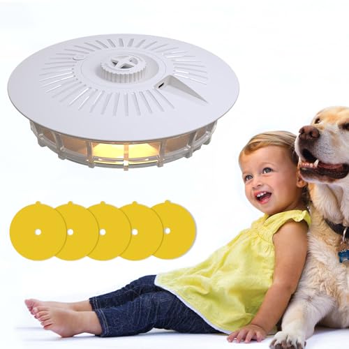 Flea Trap Electric Dome Flea Lamp Trap with 4 Light Modes Indoor Outdoor Non Toxic Fleas Trapping Lamp Insect Traps with 5 Sticky Paper Pads for Bedroom Living Room Kitchen Battery/USB Powered