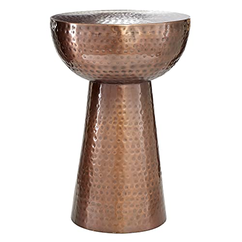 Deco 79 Metal Round Accent Table With Hammered Design, 14" X 14" X 20", Bronze #TOP30
