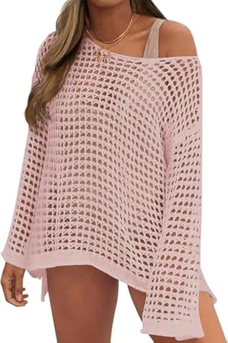 Beach Cover Up Women Beach Dress Summer Crochet Top Bikini Cover Ups Beachwear Sexy Swimwear Pink
