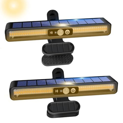 Micacorn Luz Solar Exterior con Clip, 2 Piezas Luces Solares LED Jardin con Sensor de Movimiento, 3 Modos 36 LEDs IP65 Impermeable Focos LED Solares para Jardín Patio Cerca - Luz Cálida