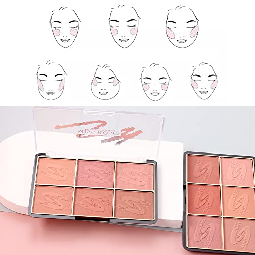 Yeweian 6 Colors Face Blush Palette, Matte Mineral Blush Powder For Cheek,Lip And Eye，Bright Shimmer Face Blush, Contour And Highlight Blush Makeup Palette,With A Blush Brush (Set 01) #TOP6