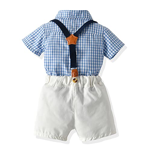 Image of Volunboy Baby Boy Formal Short Set Toddler Summer Gentleman Outfit Kid Short Sleeve Bowtie Shirt Suspender Shorts Suit