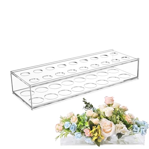 Jarrón de flores rectangular, Florero largo - Jarrón inferior rectangular de 14 pulgadas de largo - Jarrón de pieza central de deshierbe, centros de mesa florales transparentes, suministros de arreglo