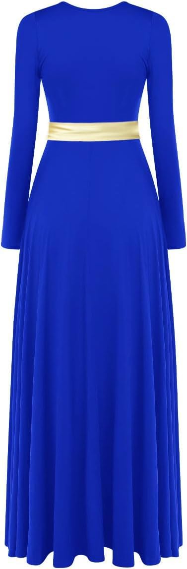 ORIDOOR Praise Dance Dress Worship Liturgical Dance Full Length Church Robe Metal Color Block Splicing Modern Lyrical Dress