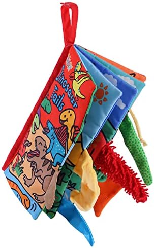 Jollybaby Baby Cloth Books, Touch & Feel Crinkle Soft Books, for Infants Babies, Toddler Early Educational Interactive Stroller Toys, Baby Girl & Boy Gift(Dinosaur Tails)