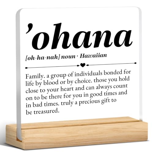 Ohana Definition Decor, Hawaii Gift for Women Men, Friendship Gifts for Friends, Birthday Christmas Gifts for Dad Mom Colleagues, Ohana Means Family Acrylic Desk Sign Decor (4 x 4 Inches)