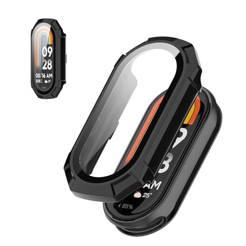 For Xiaomi Smart Band 10 �p �P�[�X �J�o�[ KONXISA Xiaomi Smart Band 10 �J�o�[+�t�B���� ��̌^�iPC�P�[�X+�K���X�t�B�����j�����ߗ� �C�菝�h�~ �Ռ��z�� �����[�d�\ �S�ʕی� ���E�ȒP�i�u���b�N