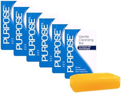 PURPOSE Gentle Cleansing Bar, Developed with Dermatologists, For All Skin Types, For Sensitive & Dry Skin, Oil-free, Hypoallergenic, Sulfate-Free, 6 oz Bar (Pack of 6)