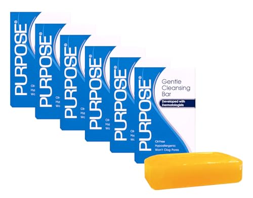 PURPOSE Gentle Cleansing Bar, Developed with Dermatologists, For All Skin Types, For Sensitive & Dry Skin, Oil-free, Hypoallergenic, Sulfate-Free, 6 oz Bar (Pack of 6)