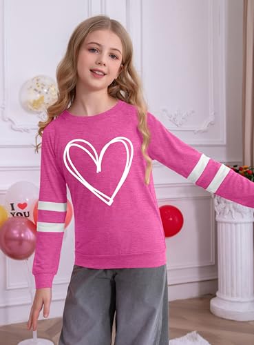 Image of Ithalt Kids Valentine Shirt Girls Valentines Shirts Cute Heart Graphic Long Sleeve Tee Tops 4-14y