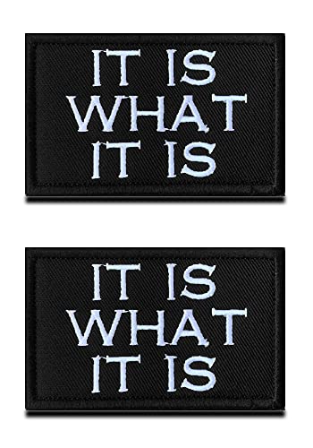 2 Stück Lustiges Biker Patch es ist, was es ist It is What It is Bestickter Aufnäher mit Haken-und Flauschbänder Patches Kompatibel mit Klett Militär Moral Taktisch Emblem- 8x5cm