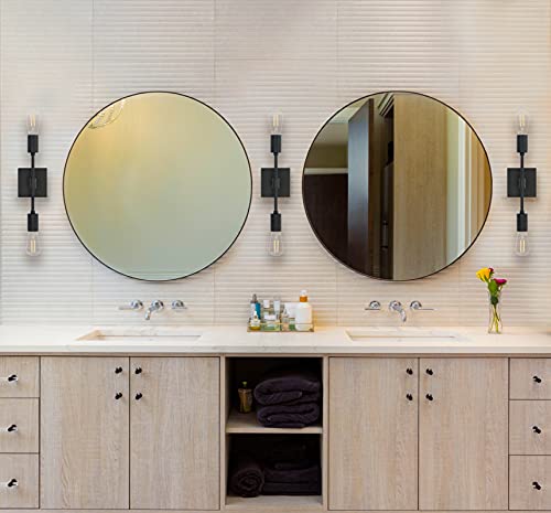 Linea Di Liara Berbella 2-Light Matte Black Bathroom Vanity Light Fixtures Modern Wall Sconces Lighting Fixture Wall Lights For Hallway And Bedroom Sconces With Two Led Bulbs Included, Ul Listed #TOP2