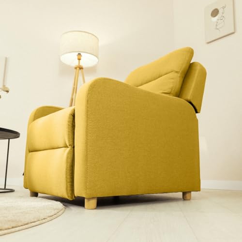 Miniatura 7 de Nalui - Sillón Relax Reclinable One Fabric 77x87x95cm Con Apertura Push Manual Y Estructura Reforzada. Sillón Para El Salón Tapizado En Tela Con Reclinación 160 Mostaza