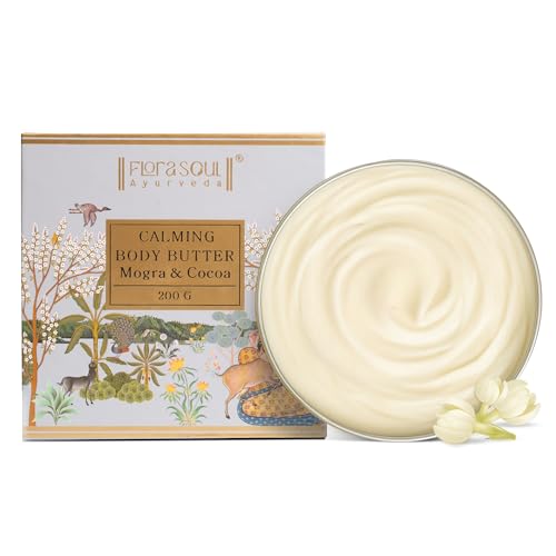 Image of Ayurveda Natural Calming Body Butter | Provides Deep Moisturization and Enhances Glow | Prevents Dryness | With Mogra and Cocoa Butter | For Men and Women | For All Skin Types |200g