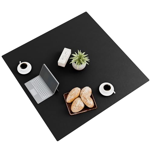 CENNBIE 91.5 cm quadratische Tischunterlage – Kork- und Leder-Tischmatte – geeignet als Tischschoner für Beistelltische, Esstische und Couchtische – passend zuschneidbar (75 cm – 91.5 cm, Schwarz)