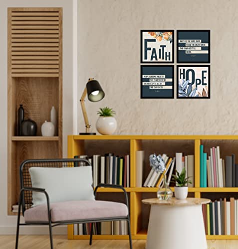 Image of ArtX Paper Motivational Quotes Hope Faith Wall Frame Art Painting, Framed Paintings For Home Office Decor 20 X 20 inches, 10.0 X 10.0 each, Multicolor Posters With Frame, Set of 4 (Hope Faith)