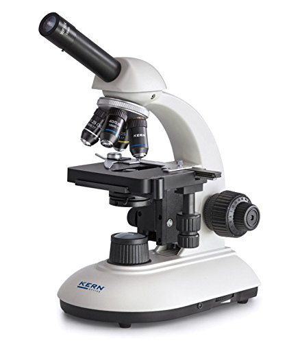 KERN Optics - Microscopio de laboratorio de luz diáfa, tubo monocular, acromático, blanco y negro, lente 4x/10x/20x/40x, LED de 3 W, transmisión