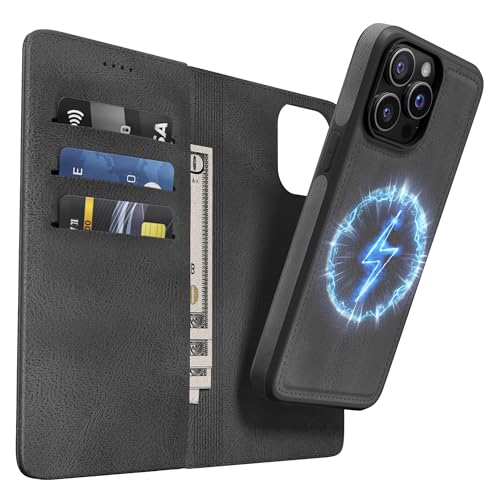 kibuiii Compatible with iPhone 15 Pro Wallet Case with Card Holder, 2 in 1 Magnetic Detachable & Wireless Charging Support, PU Leather Flip Phone Cover with RFID Blocking (Black)