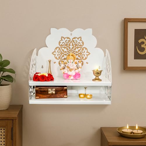 Image of Ekhasa Metal Pooja Mandir for Home Wall Mounted | Metal God Temple for Home | Puja Stand for Table | Puja Mandir for Office | Pooja Unit for Table | Temple for Office