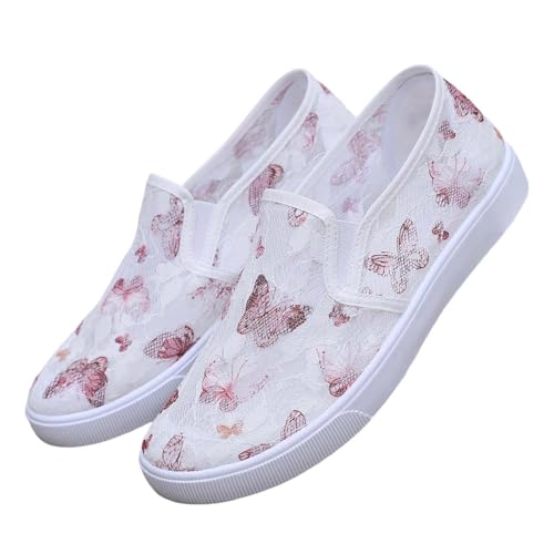 Image of Generisch Women Casual Shoes Floral Hollow Out Breathable Mesh Large Size Lightweight Non-Slip Casual Shoes Hiking Shoes, red, 6 UK