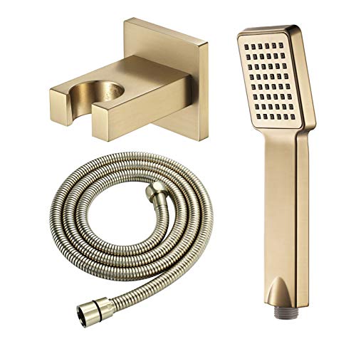 Ducha de mano de oro cepillado, cabezal de ducha de mano para baño con manguera de acero inoxidable y soporte de latón, accesorios de ducha de baño