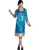 Shanghai Story Chinese Traditional Dress Cheongsam Long Qipao 2XL Blue