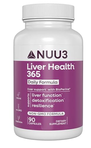 NUU3 Liver Health 365 - Liver Cleanse & Detox Support Supplement - Milk Thistle, Artichoke, N-Acetyl Cysteine (NAC), Dihydromyricetin & Turmeric - Aids Tissue Regeneration & Bile Flow - 90 Capsules