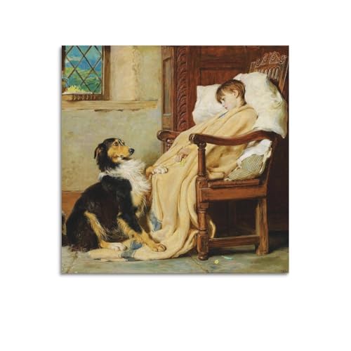 Póster impreso de Briton Riviere con texto en inglés 'Old Playfellows' (70 x 70 cm)