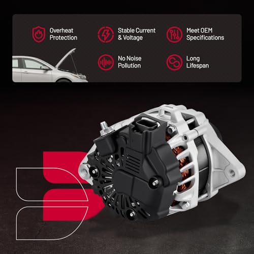 Image of BDFHYK Alternator 11608 Compatible with Kia Soul 2012 2013 1.6L L4 Hatchback 4-Door 12V 90Amp CW 6-Groove Pulley, Replace 11608N, 11608, 37300-2B150, 37300-2B150R, 2613746 | 12V 90A 6-Groove Decoupler Pulley (OAD) Clockwise, Replaces OE# 11608N, 37300-2B150, 37300-2B150R, 2613746