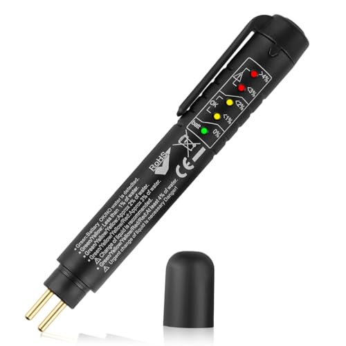 Aivane Bremsflüssigkeitstester für Auto, 5 LED-Anzeigen Bremsflüssigkeitsprüfer DOT3 DOT4 DOT5 Testen, Universal Brake Fluid Tester Feuchtigkeitsdetektor, Flüssigkeitstester