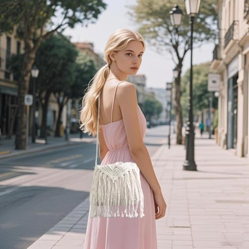 Eiyye Crochet Crossbody Bag for Women Handmade Macrame Fringe Shoulder Purse Boho Purse Fall Festival & Travel Bag Lightweight Tassel Tote Handbag3