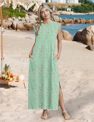 Image of Zeagoo Summer Dresses for Women 2026 Long Maxi Sundresses Loose Split Wrinkle-Free Beach Travel Vacation Clothes