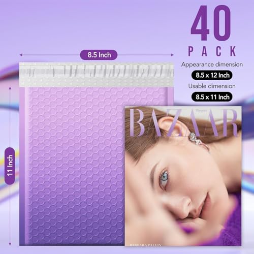 Image of Fuxury 40 Pack Thick Bubble Mailers 8.5x12 Gradient Purple Bubble Envelopes | Usable Size 8.5x11 inch Cute Design Cushion Mailer for Small Business Mailing Books Clothes Makeup Supplies