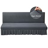 Stretch Armless Futon Cover with Skirt Knitted Jacquard Futon Sofa Bed Cover Machine Washable Futon