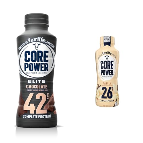 Core Power Elite 42g High Protein Chocolate Milk Shake 14 Fl Oz and Fairlife 26g Protein Vanilla Milk Shake 14 Fl Oz (Pack of 1)