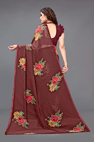 Image of MIRCHI FASHION Saree for Woman Chiffon Geometric and Leaf Printed | Lightweight Daily Regular Use Comfortable Women's Sari with Blouse Piece (Available in 15 Designs)