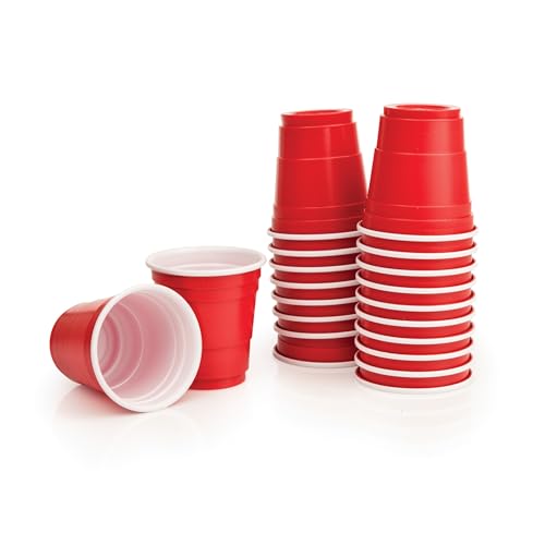 True Lil Reds Party Mini Plastic Cups, Whiskey, Tequila, Bourbon, Vodka, Espresso Disposable Shot Glasses Set, Perfect for Birthday Parties, Game Night, Camping, BBQ, Outdoor, 1.75 oz, Set of 20