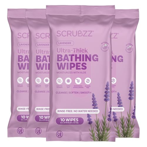 Image of Extra Large Bath Wipes for Adults Bathing No Rinse - 40 Disposable Body Cleansing Wipes for Men, Women & Elderly - Great for Gym, Camping, Post Surgery - Shower Wipes - Lavender