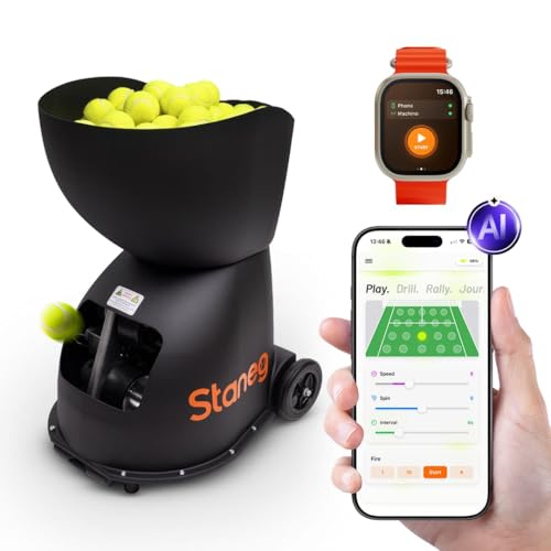 Staneg Pro Tennis Ball Machine &ndash; Battery-Powered Portable Launcher with Remote Control...