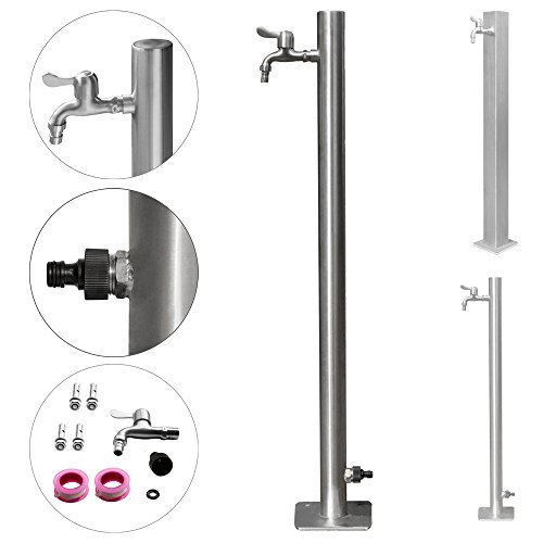Preisvergleich Produktbild V2Aox Edelstahl Wasserzapfsäule Zapfsäule Wasserzapfstelle Garten Wasserhahn inkl. Wasserhahn und Schlauchanschluss 2 Formen, Form:Rund