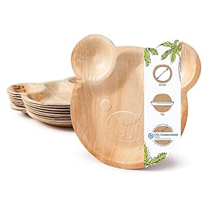 BIOZOYG Palmware Plato fiesta de cumpleaños niños en tierno diseño de oso I 12 Piezas de platos de hoja de Palma desechable 22×24 cm I vajilla desechable estable 100% orgánico y compostables