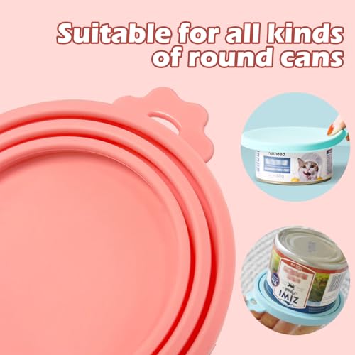 kaiyaya 4-Stück Tierfutter-Dosendeckel Katzenfutter,Silikon Deckel für Dosen,Mit Vier Löffeln,Katzenfutter und Hundefutter Tube,Silikon Kann in der Spülmaschine Gewaschen Werden