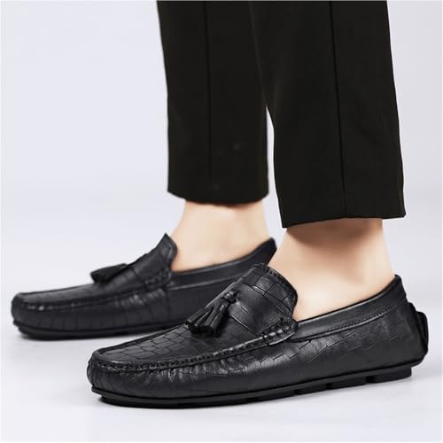 Fashion Loafers for Men Pu Leather Vintage Solid Color Round Toe Non Slip Block Heel Anti-Slip Slip Resistant Wedding Slip On3