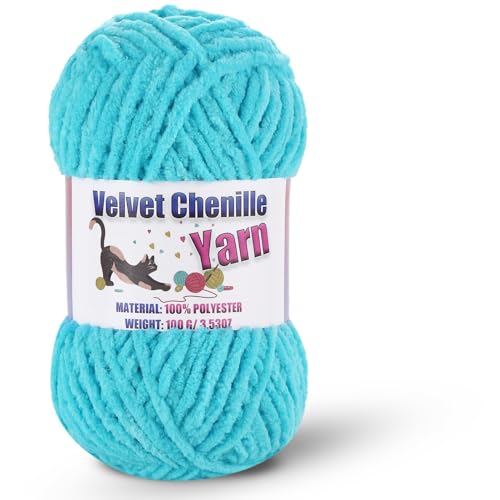 Image of Fluffy Chenille Yarn for Crocheting, Chunky Velvet Yarn for Crochet Amigurumi, Used for Making Baby Yarns Blanket, Clothes, Pattern Knitting Creations (1-Lake Blue)