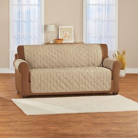 S M Ent. Embossed Ogee Pattern Furniture Cover-Loveseat-Taupe