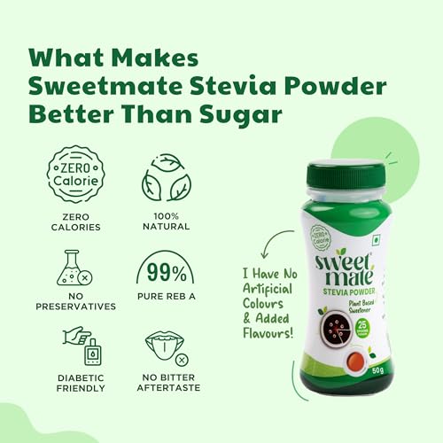 Image of Sweetmate Combo Pack (Stevia Drops 10ml+10ml, Stevia Powder 50g) | 100% Natural Sugar Free | Diabetic Friendly, Plant-Based Natural Sweetener | Zero Calories | Tastes Just Like Sugar