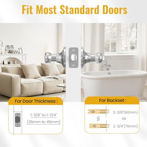 HOSOM Privacy Door Levers, Interior Door Handle for Bedroom and Bathroom, Lever Door Handles Interior with Lock, Wave Style Lever Keyless, Satin Nickel Doors Lock Knob, 1 Pack