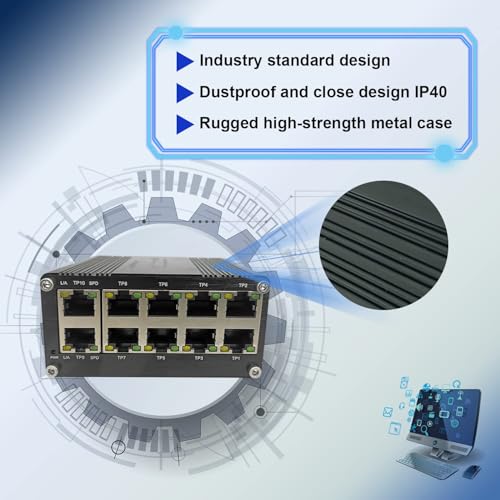 Hartowany przemysłowy gigabitowy kompaktowy przełącznik Ethernet 10-portowy 10/100/1000BASE-T RJ45 z funkcją automatycznego MDI/MDI-X 10/100 Mbps połowa/pełny dupleks i 1000 Mb/s pełny dupleks