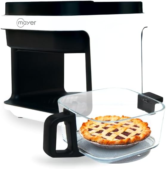 Mayer MMGAF539D Air Fryer with a pie in the glass basket
